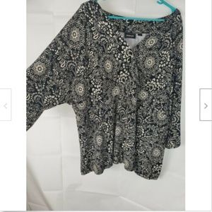 Avenue Stretch Black Gray Blouse Top 30 32 Plus Sz